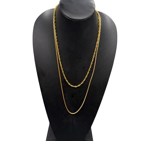 Twisted Rope Double-Strand Layered Chain Necklace Gold Tone - Picture 2 of 6